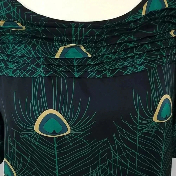 {Parker} Peacock Feathers Print 100% Silk Blouse - Picture 6 of 12